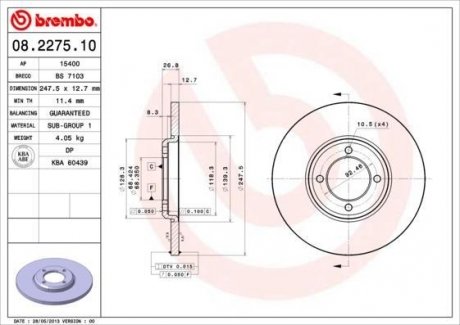 Гальмівний диск BREMBO 08.2275.10