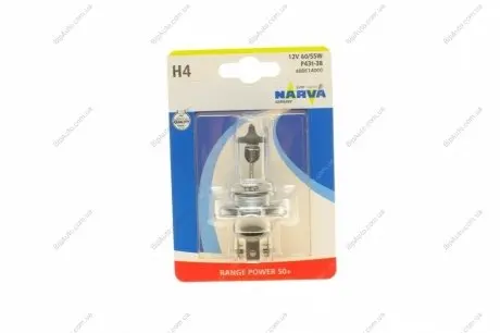 Автолампа H4 60/55W P43t RP50+ 12V 60/55W P43t BL NARVA 488614000