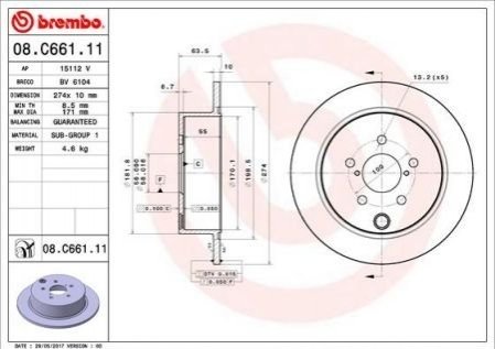 Тормозной диск 08.C661.11 BREMBO 08C66111 (фото 1)