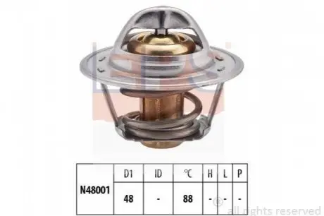 Термостат 87C Audi 80 Chevrolet Aveo Daewoo Espero, Nexia Opel Ascona B, Kadett A, Kadett C, Kadett C City, Kadett D, Manta B, Manta B CC Saab 96 VW Polo 1.0-1.6 09.62-05.08 EPS 1.880.470S