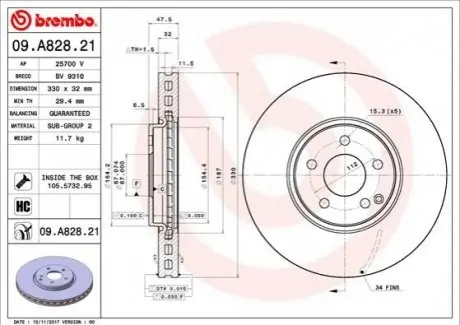 Гальмівний диск 09.A828.21 BREMBO 09A82821