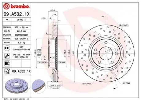 Тормозные диски 09.A532.1X BREMBO 09A5321X