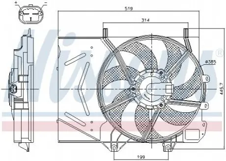 Вентилятор радиатора CITROEN C2, C3 AIRCROSS II, C3 I, C3 II, C3 III, C3 PICASSO, C4 CACTUS, C-ELYSEE, DS3, OPEL CROSSLAND X, PEUGEOT 1007, 2008, 207, 207 CC, 207 SW, 208, 301 1.0-1.6D 02.02- NISSENS 85986