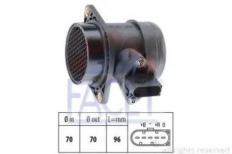 Витратомір повітря (5 конт.) VW T4/ LT II 1.9D/2.5D 95-06 (L=96) FACET 10.1284