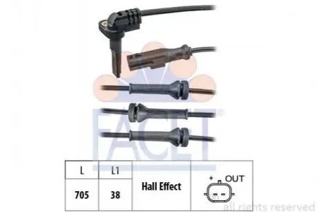 Датчик ABS Dacia DUSTER/Renault FLUENCE, MEGANE III, SCENIC III 08- перед Л/Пр 21.0102 FACET 210102