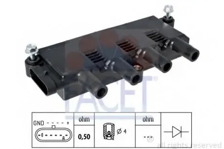 Котушка запалення Fiat 500/Panda/Grande Punto/Punto 1.2/1.4 03- 9.6323 FACET 96323
