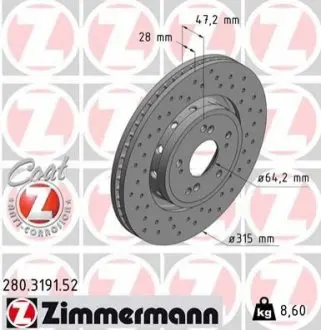 Диск гальмівний ZI 280.3191.52 ZIMMERMANN 280319152