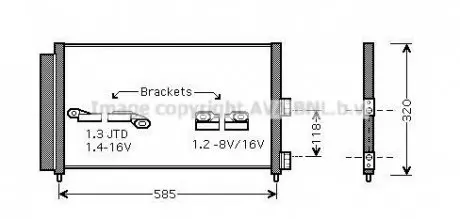 Радиатор кондиционера FIAT: DOBLO (119) 1.3 JTD/1.9 JTD (223AXE1A) 01-, DOBLO Cargo (223) 1.3 D Mult AVA QUALITY COOLING AVA COOLING FT5289D