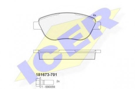 Комплект тормозных колодок, дисковый тормоз ICER 181673-701