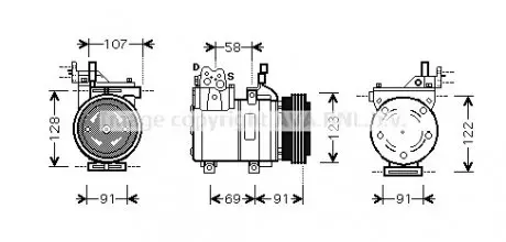 Компресор кондиціонера Hyundai Coupe 01-/Elantra 00-/Tucson 04-/Kia Sportage 07- (AVA) AVA COOLING HYAK161 (фото 1)