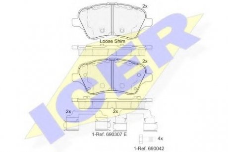 Комплект тормозных колодок, дисковый тормоз ICER 182108 (фото 1)