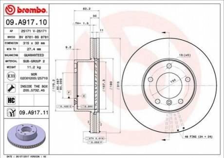 Тормозной диск BREMBO 09.A917.11 (фото 1)