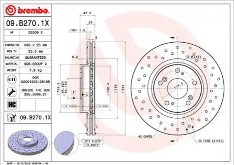 Тормозные диски BREMBO 09.B270.1X (фото 1)