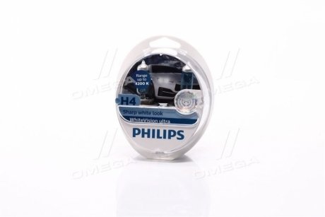 Автолампа WhiteVision Ultra H4 P43t-38 55 W 60 W светло-голубая PHILIPS 12342WVUSM (фото 1)