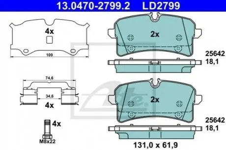 Колодки гальмівні дискові керамічні, к-кт ATE 13.0470-2799.2