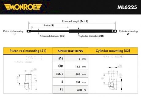 Амортизатор кришки багажника AUDI: A4 (8K2) all 07- MONROE ML6225