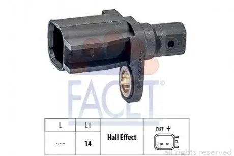 Датчик ABS Ford C-MAX II, FOCUS III, KUGA II, TRANSIT CONNECT, 10- задній Л/Пр 21.0186 FACET 210186