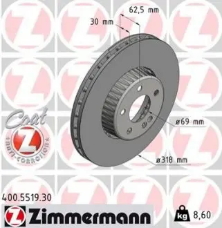 TARCZA HAMULC. MERCEDES W205 C-KLASA 14- PRZУD ZIMMERMANN 400.5519.30