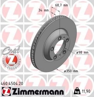 Диск гальмівний Coat Z лівий ZIMMERMANN 460.4504.20