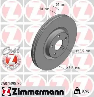 TARCZA HAMULC. FORD S-MAX 15- PRZУD ZIMMERMANN 250.1398.20