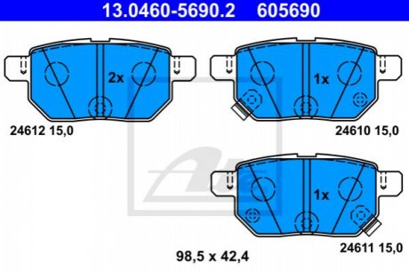 Комплект тормозных колодок, дисковый тормоз ATE 13.0460-5690.2 (фото 1)