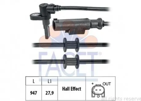 Датчик ABS SPRINTER (906)/VW CRAFTER 06- перед Л/Пр 890 mm FACET 21.0203
