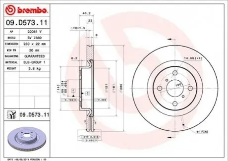 Тормозной диск BREMBO 09.D573.11