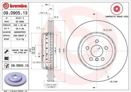 Тормозной диск 09.D905.13 BREMBO 09D90513