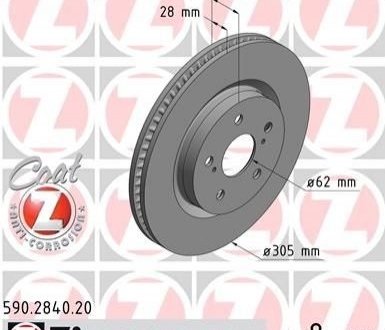 Диск гальм toyota rav4 18-, camry 17- пер вент 305x28 ZIMMERMANN 590284020 (фото 1)