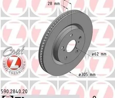Диск торм toyota rav4 18-, camry 17- пер вент 305x28 ZIMMERMANN 590284020