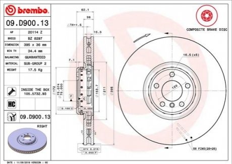 Тормозной диск 09.D900.13 BREMBO 09D90013 (фото 1)