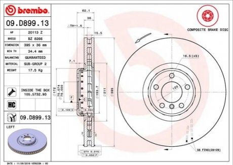 Тормозной диск 09.D899.13 BREMBO 09D89913 (фото 1)