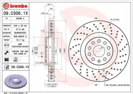 Тормозной диск 09.C306.1X BREMBO 09C3061X