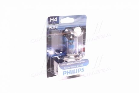 Автолампа Racing Vision GT200 H4 P43t-38 55 W 60 W прозрачно-голубая PHILIPS 12342RGTB1
