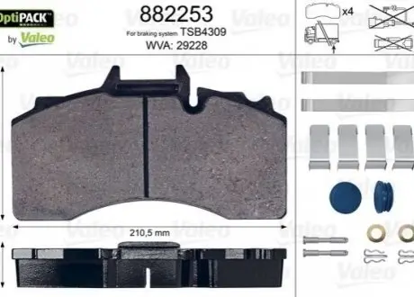 Гальмівні колодки, WVA29228 Valeo 882253