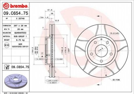 Тормозной диск BREMBO 09.C654.75