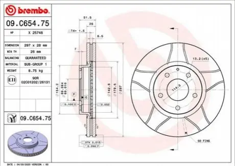 Гальмівний диск BREMBO 09.C654.75