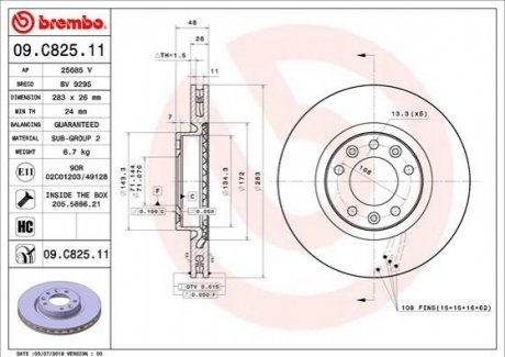Гальмівний диск BREMBO 09.C825.11