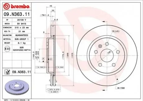 Гальмівний диск BREMBO 09.N363.11