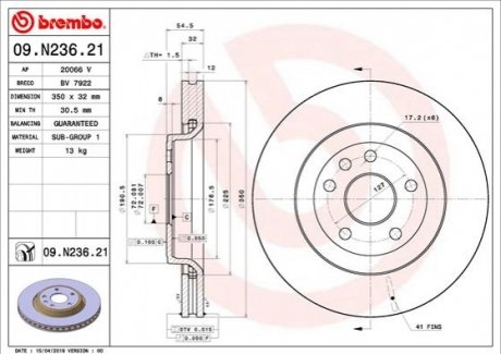 Тормозной диск BREMBO 09N23621 (фото 1)