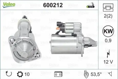 Стартер (12В, 0,9кВт, новий) HYUNDAI ACCENT IV, ELANTRA V, ELANTRA VI, I20 I, I40 I, I40 I CW, TUCSON, TUCSON/SUV, VELOSTER KIA CARENS III, CARENS IV, CERATO II, CERATO III, RIO II 1.4-1.6H 03.05- Valeo 600212