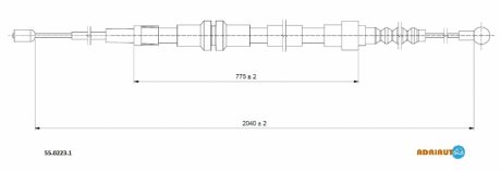 VW Трос ручного тормоза задн. длин. база 2037/772 мм CADDY III 08- ADRIAUTO 55.0223.1 (фото 1)