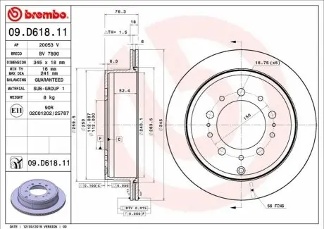 Гальмівний диск 09.D618.11 BREMBO 09D61811