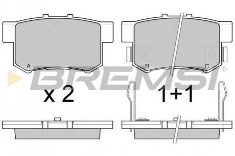 Гальмівні колодки зад. Civic 98-/Accord 90-03 (Akebono) (47,5x89x14,5) Bremsi BP2544 (фото 1)