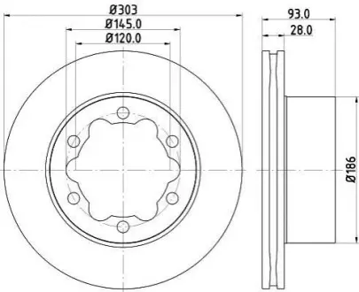 Тормозной диск зад. Sprinter/Crafter 06- (1.8-3.5t) 303mm Hella pagid 8DD355118-061