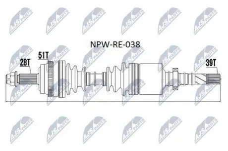 Полуось колеса Nty NPWRE038