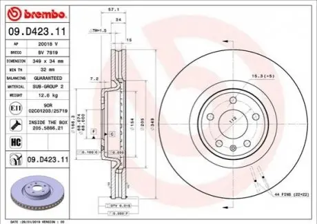 Тормозной диск BREMBO 09.D423.11 (фото 1)