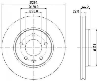 Тормозной диск зад. T5 03- (294x22) Hella pagid 8DD355109-701
