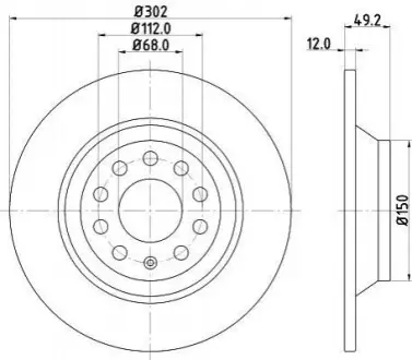 HELLA VW Диск тормозной задний AUDI A6 2.0i 2.4i 2.7TDI 2.8FSI 3.0i 05- (302*11.7) Hella pagid 8DD 355 111-181