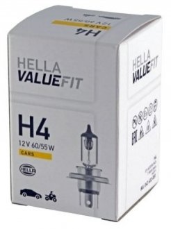 Лампа накаливания VALUEFIT, H4 12V 60/55W P 43t HELLA 8GJ242632081